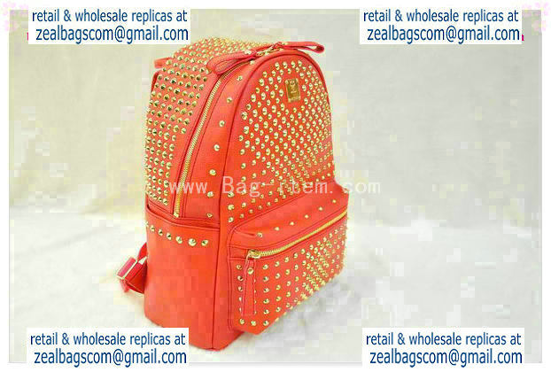 High Quality Replica MCM Stark Backpack in Orange Grainy Leather